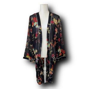 Moon Orchid Womens Floral Bird Kimono Sleeve Bohemian Open Front Cover-Up